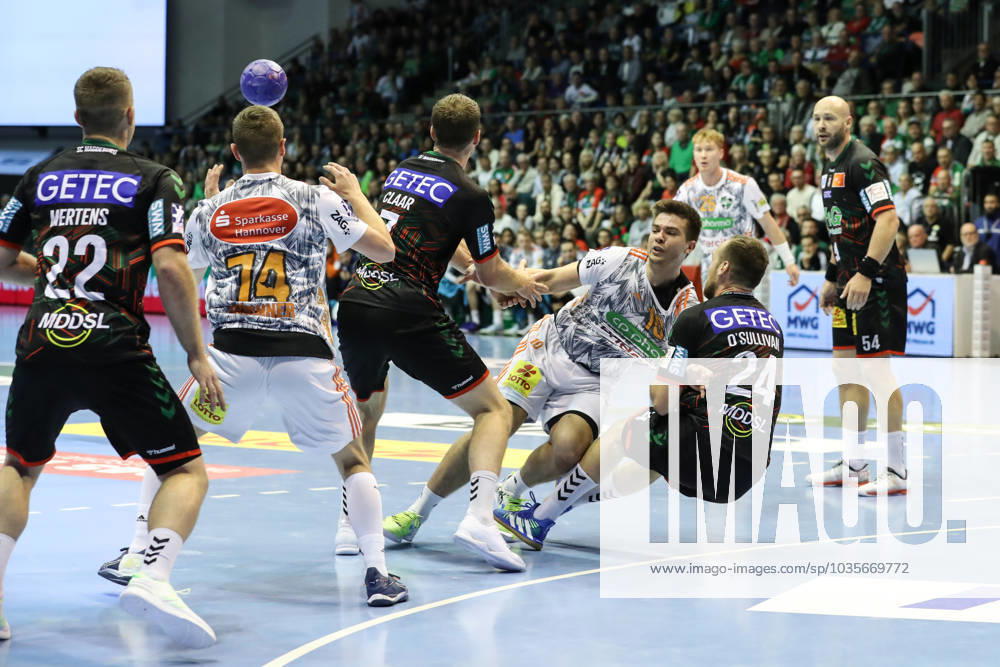 Renars Uscins TSV Hannover Burgdorf,10 Handball Bundesliga Season 2023 2024 SC Magdeburg vs TSV Hannover Burgdorf at GETEC Arena in Magdeburg Action,Handball,Germany