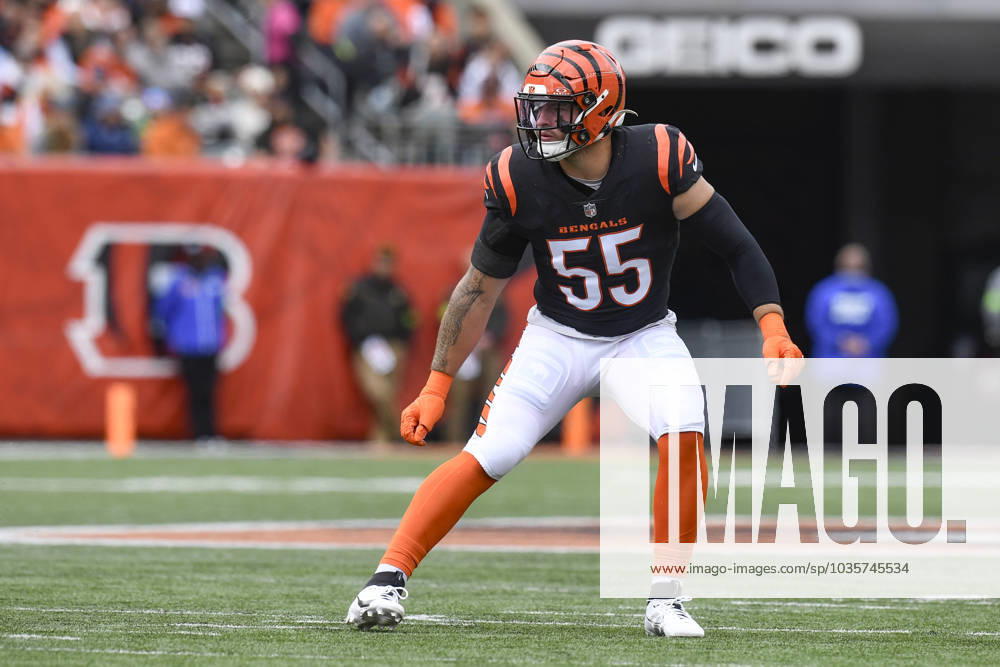 CINCINNATI, OH - OCTOBER 15: Cincinnati Bengals Linebacker Logan Wilson (55) defends during the NFL, American Football Herren, USA game between the Seattle Seahawks and the Cincinnati Bengals on October 15, 2023, at Paycor Stadium in Cincinnati, Ohio. (Photo by Michael Allio Icon Sportswire) NFL: OCT 15 Seahawks at Bengals Icon116231015068