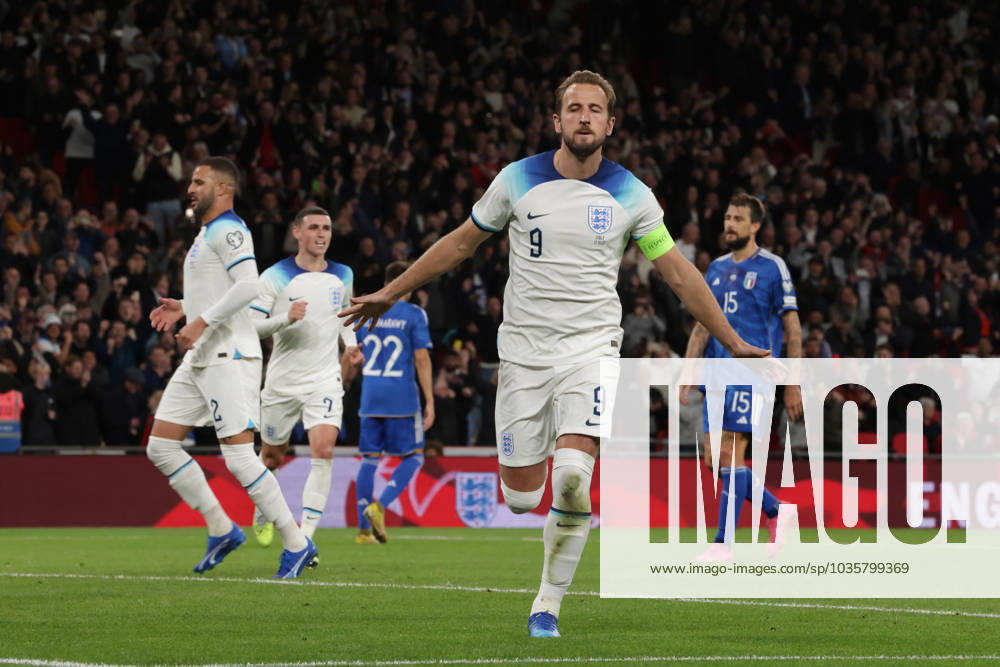 London, England, 17th October 2023. Harry Kane of England celebrates after scoring a first half penalty to level the game at 1-1 during the UEFA European Championship, EM, Europameisterschaft Qualifying match at Wembley Stadium, London. Picture credit should read: Jonathan Moscrop Sportimage . SPI-2650-0006