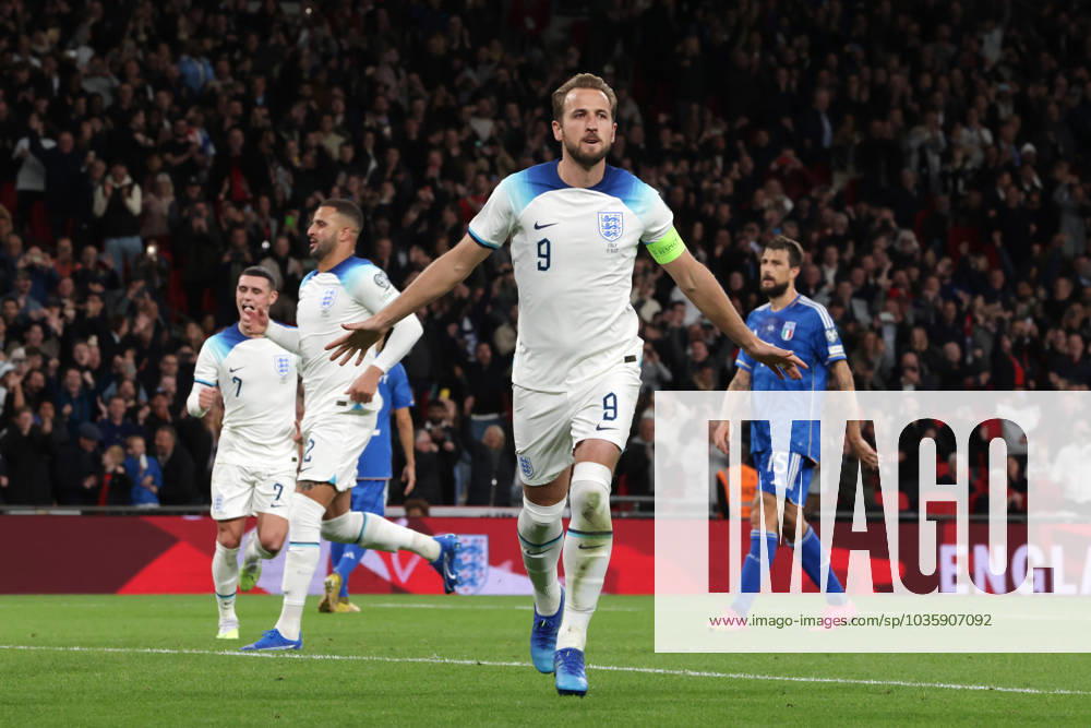 London, England, 17th October 2023. Harry Kane of England celebrates after scoring a first half penalty to level the game at 1-1 during the UEFA European Championship, EM, Europameisterschaft Qualifying match at Wembley Stadium, London. Picture credit should read: Jonathan Moscrop Sportimage . SPI-2650-0102