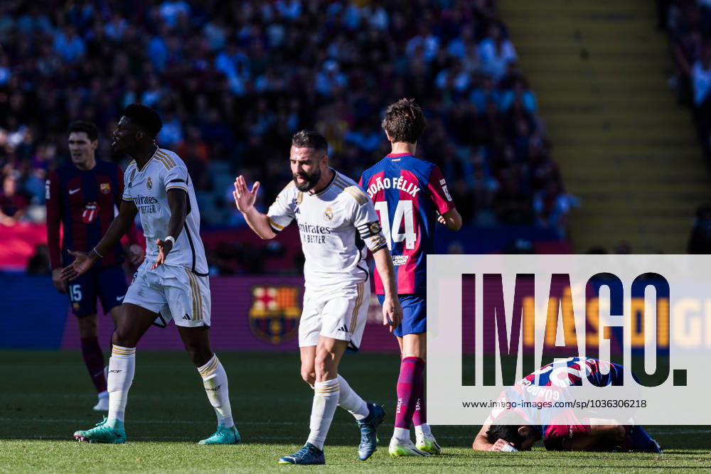 Daniel Carvajal of Real Madrid gestures during the Spanish league, La Liga EA Sports, football match played between FC Barcelona, Barca and Real Madrid at Estadi Olimpic on October 28, 2023 in Barcelona, Spain. Barcelona Spain - ZUMAa181 20231028_zaa_a181_012