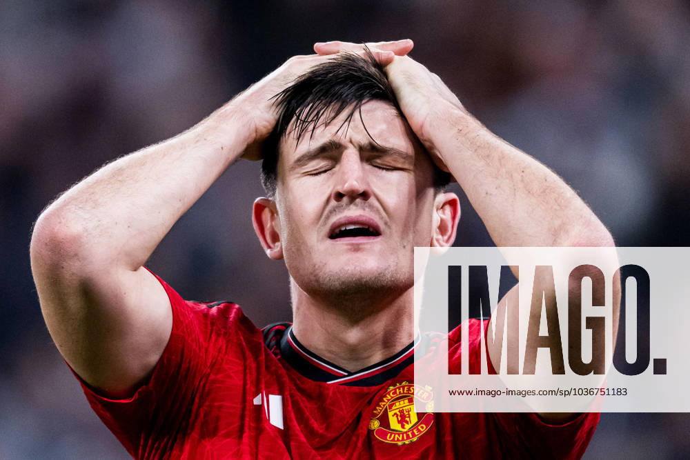 Harry Maguire of Manchester United looks dejected during the UEFA Champions League football match between FC Copenhagen and Manchester United on November 8, 2023 in Copenhagen Photo Petter Arvidson BILDBYRAN kod PA PA0685 fotboll football soccer fotball champions league fc copenhagen manchester united bbeng depp