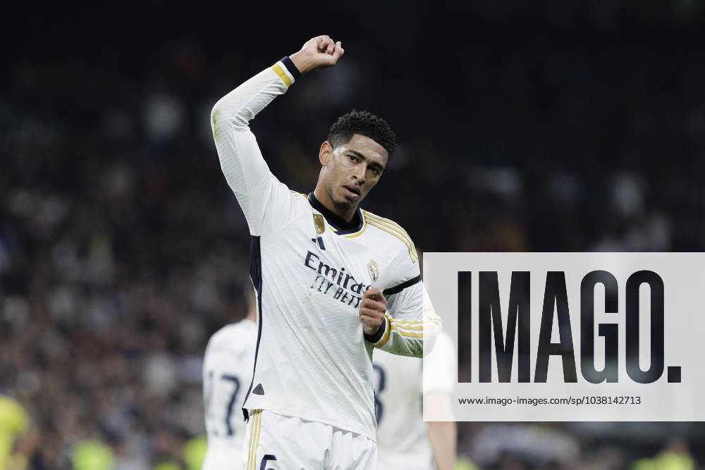 LA LIGA EA Sports - Real Madrid vs Villarreal Jude Bellingham of Real Madrid is celebrating a goal during the La Liga 2023 24 match between Real Madrid and Villarreal at Santiago Bernabeu Stadium in Madrid, Spain, on December 17, 2023. Madrid Spain