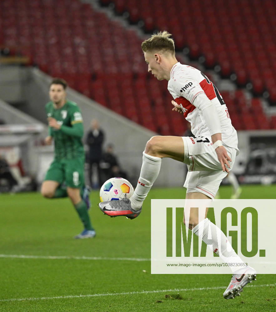 Chris Fuehrich VfB Stuttgart 27 on the ball Action VfB Stuttgart vs FC Augsburg FCA 20 12 2023 DFL REGULATIONS PROHIBIT ANY USE OF PHOTOGRAPHS AS IMAGE SEQUENCES AND OR QUASI VIDEO VfB Stuttgart vs FC Augsburg FCA