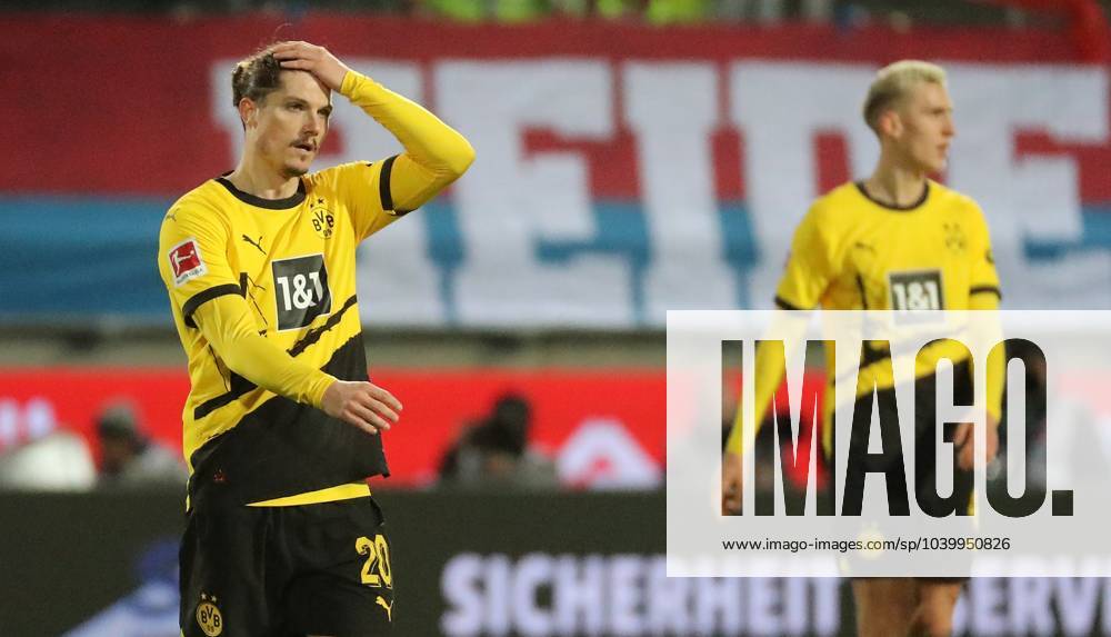 Marcel Sabitzer Borussia Dortmund , Nico Schlotterbeck Borussia Dortmund looking disappointed, disappointment, disappointed, 02 02 2024, Heidenheim Germany , Football, Bundesliga, 1 FC Heidenheim 1846 Borussia Dortmund, DFB DFL REGULATIONS PROHIBIT ANY USE OF PHOTOGRAPHS AS IMAGE SEQUENCES AND OR QUASI VIDEO