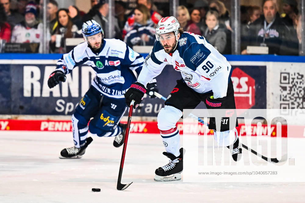 Constantin Braun Nuernberg Ice Tigers, 90 Eric Cornel Iserlohn Roosters, 18 GER, Iserlohn Roosters vs Nuernberg Ice Tigers, Ice Hockey, Penny DEL, 46 Matchday, Season 2023 2024, 16 02 2024, GER, Iserlohn Roosters vs Nuernberg Ice Tigers, Ice Hockey, Penny DEL, 46 Matchday, Season 2023 2024, 16 02 2024 Iserlohn