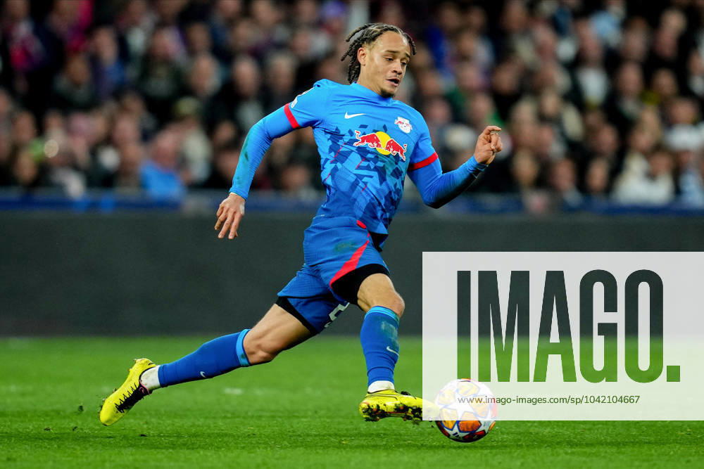 ESP: Real Madrid v RB Leipzig. UEFA Champions League match. Round of 16. Xavi Simons of RB Leipzigduring the UEFA Champions League match, Round of 16, second leg, between Real Madrid and RB Leipzig played at Santiago Bernabeu Stadium on March 6, 2023 in Madrid Spain. kpng
