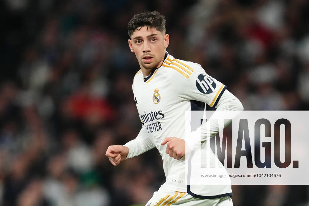 ESP: Real Madrid v RB Leipzig. UEFA Champions League match. Round of 16. Fede Valverde of Real Madridduring the UEFA Champions League match, Round of 16, second leg, between Real Madrid and RB Leipzig played at Santiago Bernabeu Stadium on March 6, 2023 in Madrid Spain. kpng