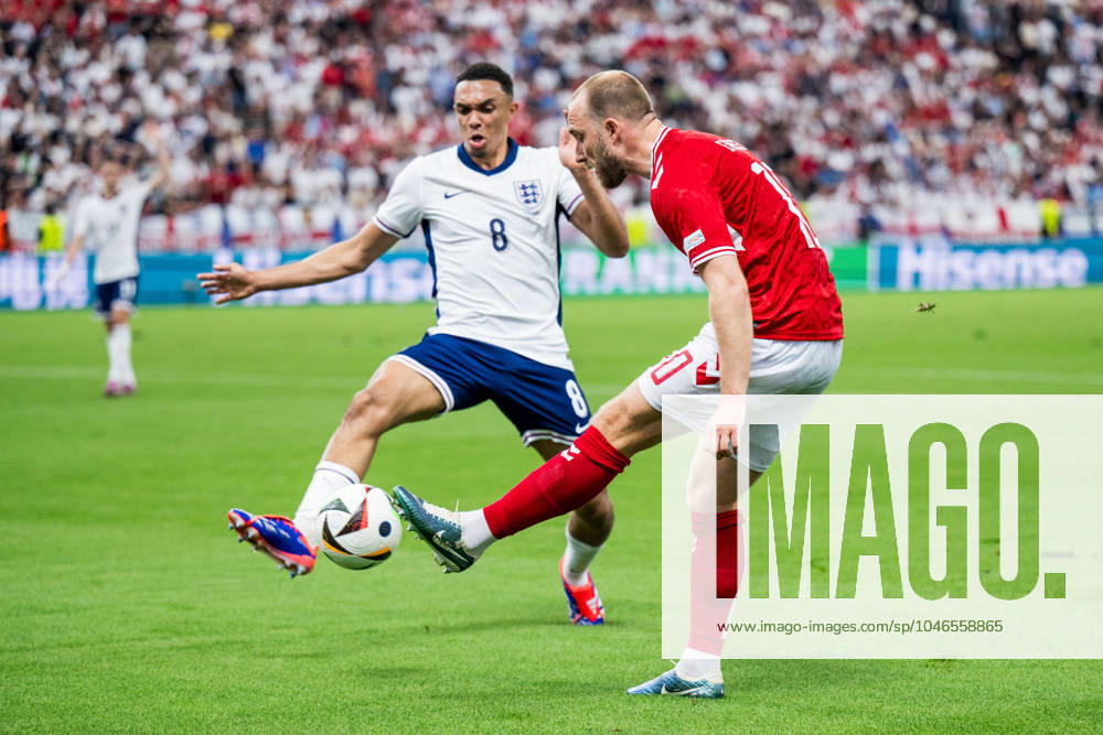 Trent Alexander Arnold of England and Christian Eriksen of Denmark during the UEFA Euro 2024 Football Championship match between Denmark and England on June 20, 2024 in Frankfurt Photo Mathias Bergeld BILDBYRAN code MB MB0939 fotboll football soccer fotballs em europamästerskap em uefa euro uefa european football championship euro 2024 danmark denmark england bbeng