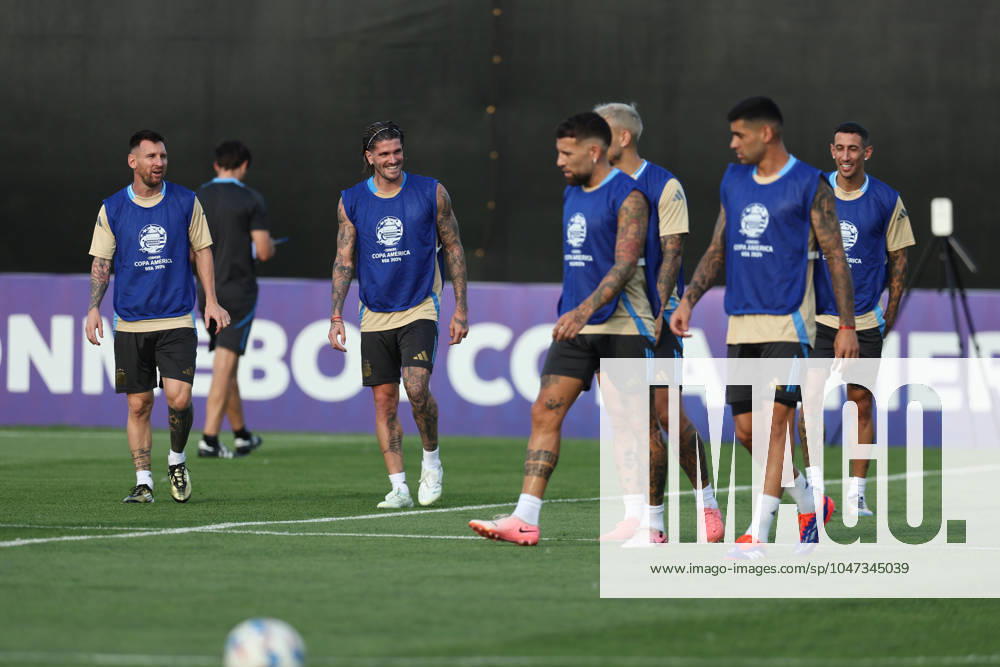 Argentina s forward Lionel Messi and teammates during a training session ahead the match against Canada for the Copa America USA 2024 semifinal match, at Red Bull Training Center at Whinnipany, New Jersey, on July 8, 2024 WHINNIPANY UNITED STATES