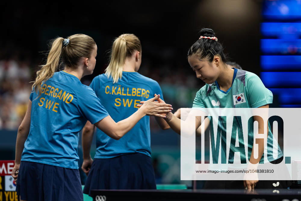 Filippa Bergand and Christina Källberg of Sweden against Yubin Shin and Jihee Jeon of South Korea in a women s table tennis team quarterfinal between Sweden and South Korea during day 11 of the Paris 2024 Olympic Games on August 6, 2024 in Paris Photo Joel Marklund BILDBYRAN kod JM JM0597 bbeng bordtennis table tennis pingis olympic games olympics os ol olympiska leker olympiske leker paris 2024 paris os paris ol kvartsfinal sverige sydkorea