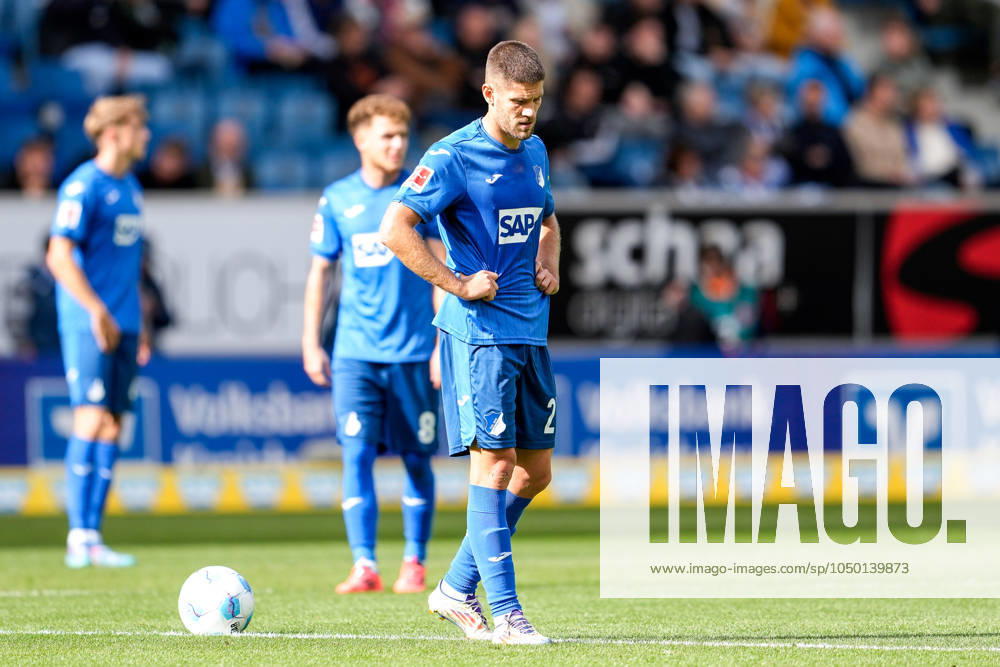 Andrej Kramaric Hoffenheim, 27 , TSG 1899 Hoffenheim player, looking disappointed, disappointment, frustration, disappointed, pessimistic, after conceding the 0 2 goal, action, action scene, 14 09 2024, Sinsheim Germany , Soccer, Bundesliga, TSG 1899 Hoffenheim Bayer 04 Leverkusen, DFB DFL REGULATIONS PROHIBIT ANY USE OF PHOTOGRAPHS AS IMAGE SEQUENCES AND OR QUASI VIDEO