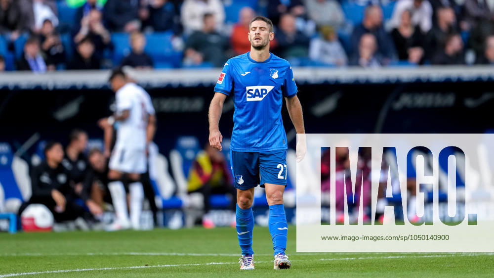 Andrej Kramaric Hoffenheim, 27 , TSG 1899 Hoffenheim player, looking disappointed, disappointment, frustration, disappointed, pessimistic, after conceding the 1 4 goal, action, action scene, 14 09 2024, Sinsheim Germany , Soccer, Bundesliga, TSG 1899 Hoffenheim Bayer 04 Leverkusen, DFB DFL REGULATIONS PROHIBIT ANY USE OF PHOTOGRAPHS AS IMAGE SEQUENCES AND OR QUASI VIDEO