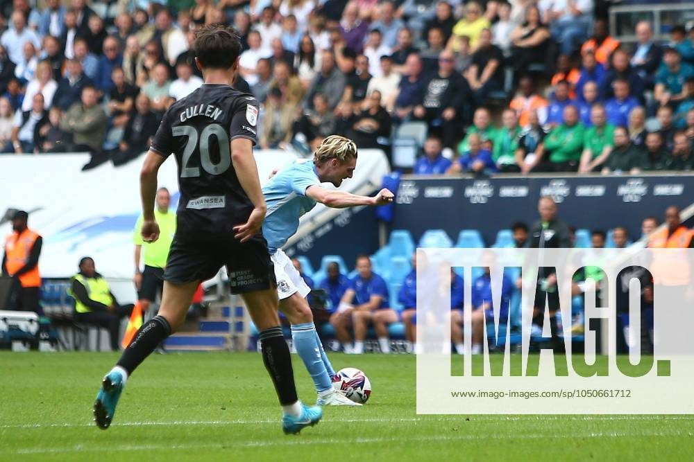Jack Rudoni of Coventry City scores their sides first goal Coventry City v Swansea City, EFL Sky Bet Championship, Football, Coventry Building Society Arena, Coventry, UK, 21 Sep 2024
