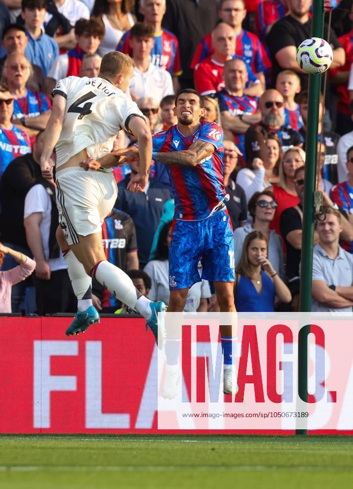 Matthijs de Ligt of Manchester United, ManU gets an early chance and heads on goal Crystal Palace v Manchester United, Premier League, Football, Selhurst Park, London, UK, 21 Sep 2024