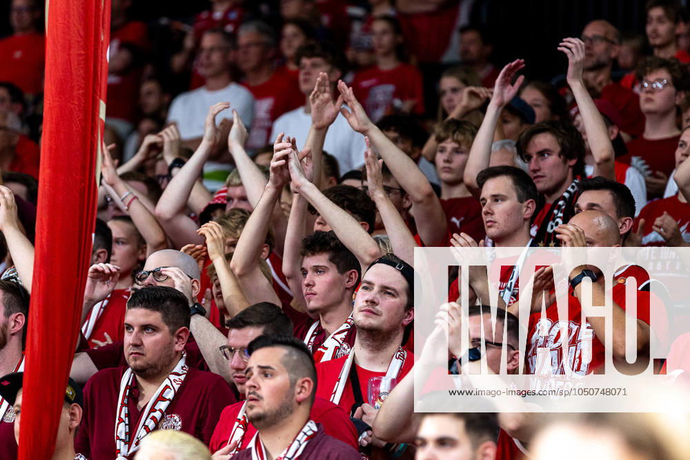 Fan, fans, spectators, cheers, cheering, positive emotions, positive emotion, symbol image, symbol photo, theme photo, theme picture, Bamberg Baskets vs Basketball Loewen Braunschweig, basketball, easyCredit BBL, 1 matchday, 22 09 2024 Bamberg Baskets vs Basketball Loewen Braunschweig, basketball, easyCredit BBL, 1 matchday, 22 09 2024 Bamberg