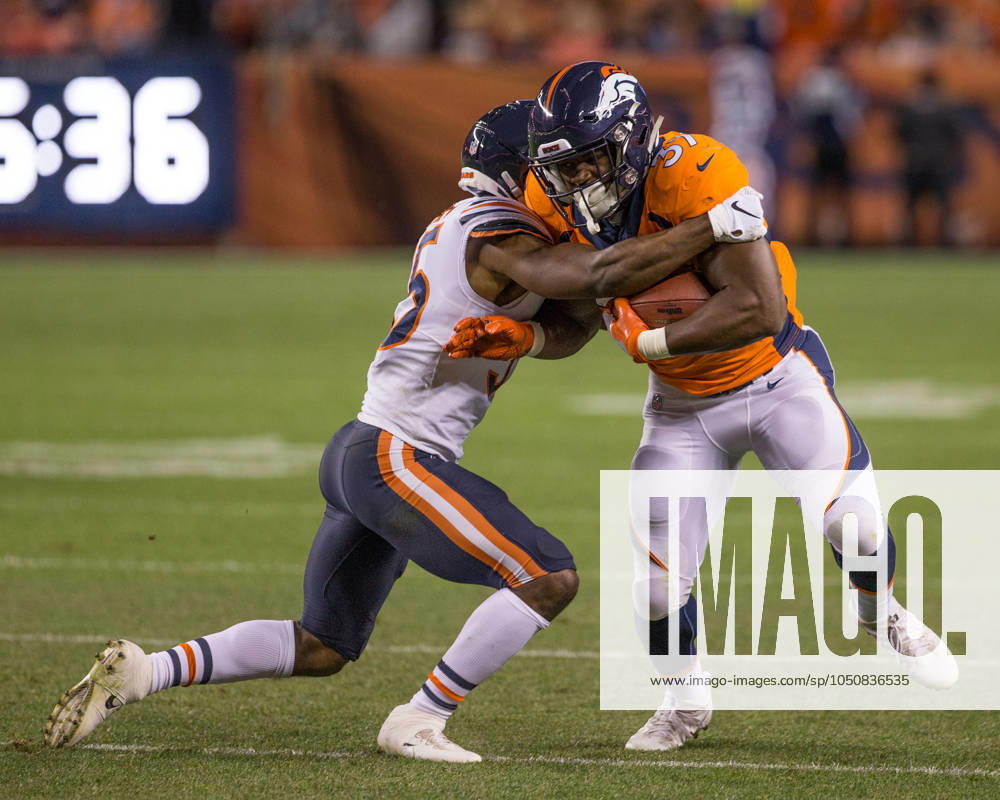 NFL, American Football Herren, USA 2018: Bears vs Broncos Aug 18 August 18, 2018: Denver Broncos running back Royce Freeman (37) during the second quarter of an NFL preseason matchup between the Chicago Bears and the Denver Broncos at Broncos Stadium at Mile High Denver CO, Scott D Stivason Cal Media Denver Colorado United States of America