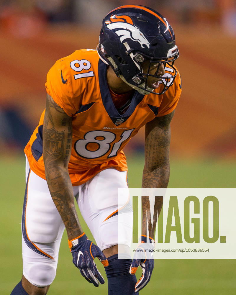 NFL, American Football Herren, USA 2018: Bears vs Broncos Aug 18 August 18, 2018: Denver Broncos wide receiver Tim Patrick (81) during the third quarter of an NFL preseason matchup between the Chicago Bears and the Denver Broncos at Broncos Stadium at Mile High Denver CO, Scott D Stivason Cal Media Denver Colorado United States of America