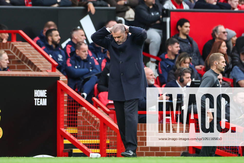 Premier League Manchester United, ManU v Tottenham Hotspur Ange Postecoglou manager of Tottenham Hotspur reacts during the Premier League match Manchester United vs Tottenham Hotspur at Old Trafford, Manchester, United Kingdom, 29th September 2024 (Photo by Mark Cosgrove News Images)
