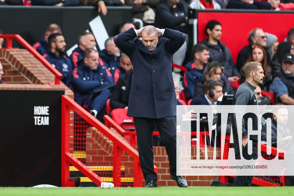 Premier League Manchester United, ManU v Tottenham Hotspur Ange Postecoglou manager of Tottenham Hotspur reacts during the Premier League match Manchester United vs Tottenham Hotspur at Old Trafford, Manchester, United Kingdom, 29th September 2024 (Photo by Mark Cosgrove News Images)