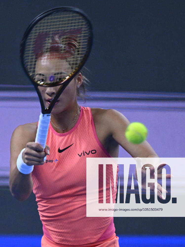 (241004) -- BEIJING, Oct. 4, 2024 -- Zheng Qinwen hits a return during the women s singles quarterfinal match between Zheng Qinwen of China and Mirra Andreeva of Russia at the 2024 China Open tennis tournament in Beijing, China, Oct. 4, 2024. ) (SP)CHINA-BEIJING-TENNIS-CHINA OPEN-WOMEN S SINGLES(CN) ZhangxLong
