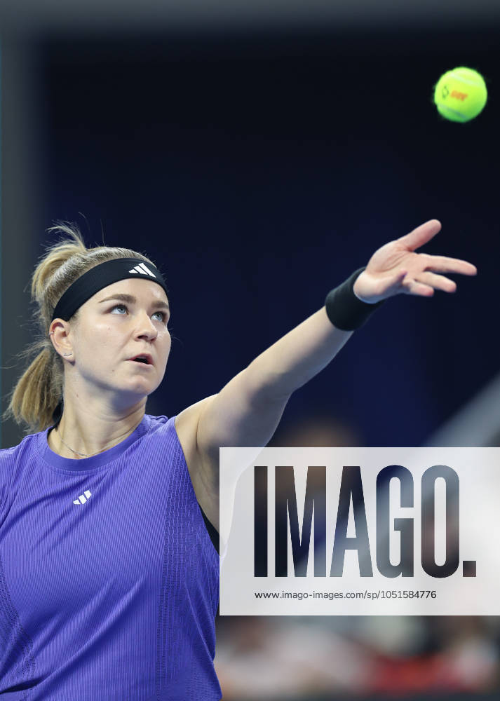 (241005) -- BEIJING, Oct. 5, 2024 -- Karolina Muchova of the Czech Republic serves during the women s singles semifinal match against Zheng Qinwen of China at 2024 China Open tennis tournament in Beijing, capital of China, Oct. 5, 2024. ) (SP)CHINA-BEIJING-TENNIS-CHINA OPEN-WOMEN S SINGLES(CN) BaixXuefei