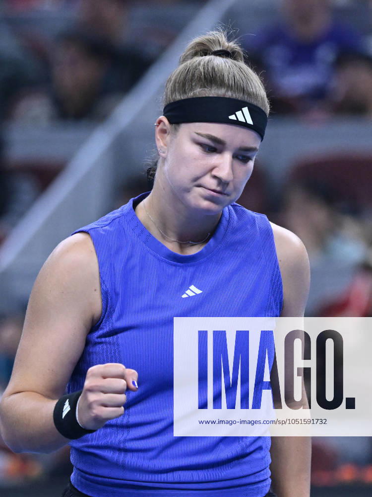 (241005) -- BEIJING, Oct. 5, 2024 -- Karolina Muchova of the Czech Republic reacts during the women s singles semifinal match against Zheng Qinwen of China at 2024 China Open tennis tournament in Beijing, capital of China, Oct. 5, 2024. ) (SP)CHINA-BEIJING-TENNIS-CHINA OPEN-WOMEN S SINGLES(CN) ZhangxLong