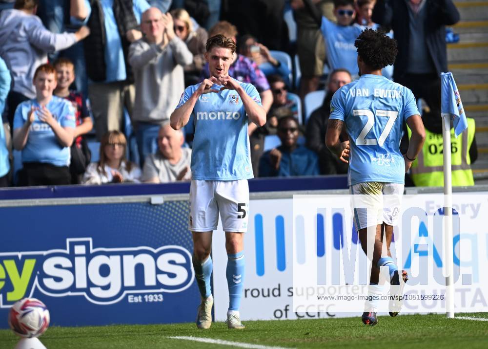 Jack Rudoni of Coventry City celebrates after scoring the team s first goal Coventry City v Sheffield Wednesday, EFL Sky Bet Championship, Football, Coventry Building Society Arena, Coventry, UK, 05 Oct 2024
