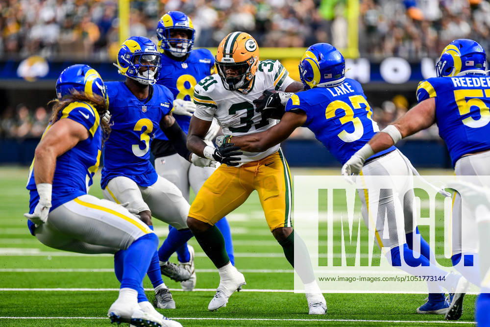 NFL, American Football Herren, USA 2024: Packers vs Rams OCT 06 October 6, 2024 Inglewood, CA.Green Bay Packers running back Emanuel Wilson (31) runs in action in the third quarter during the NFL football game. Green Bay Packers vs. Los Angeles Rams.Mandatory Photo Credit: Louis Lopez Cal Media (Credit Image: Â Louis Lopez Cal Sport Media) Inglewood California United States of America