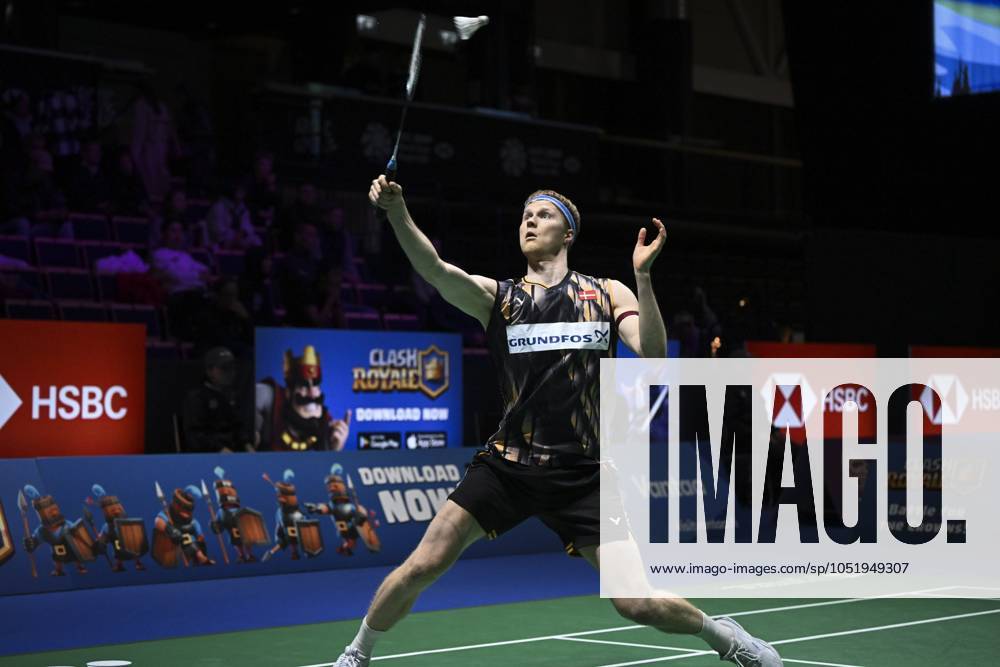 Anders Antonsen of Denmark in action during the Men s Singles match in the badminton Clash Royale Arctic Open powered by Yonex tournament in Vantaa, Finland on October 9, 2024. Vantaa Finland LKFTFX20241009141758ODSZ