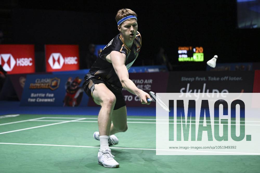 Anders Antonsen of Denmark in action during the Men s Singles match in the badminton Clash Royale Arctic Open powered by Yonex tournament in Vantaa, Finland on October 9, 2024. Vantaa Finland LKFTFX20241009141818BBDF