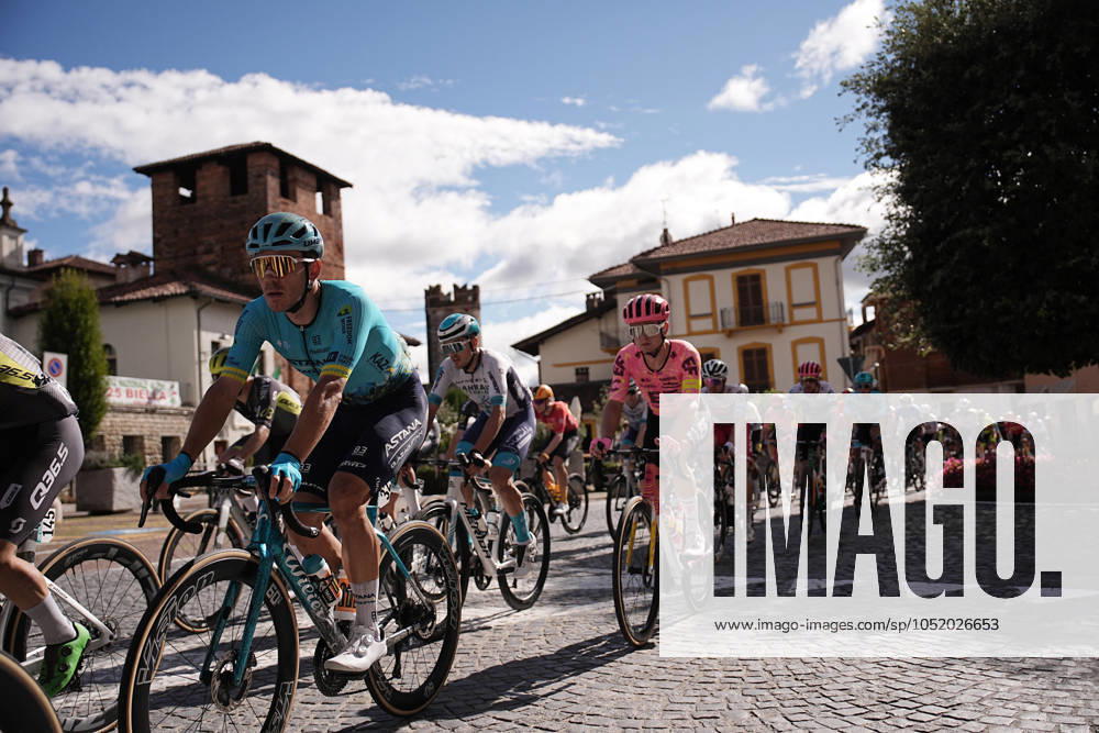 The pack rides during the 108th edition of the Gran Piemonte 2024 a 182 km one day race from Valdengo to Borgomanero on October 10, 2024, Italy.