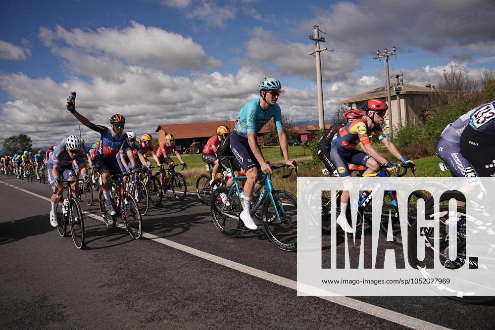 The pack rides during the 108th edition of the Gran Piemonte 2024 a 182 km one day race from Valdengo to Borgomanero on October 10, 2024, Italy.