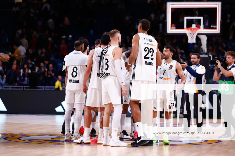 Players of Real Madrid celebrate the victory during the Turkish Airlines EuroLeague, basketball match played between Real Madrid and Partizan Mozzart Bet Belgrade at WiZink Center on October 10, 2024 in Madrid, Spain. Madrid SPAIN - ZUMAa181 20241010_zaa_a181_197