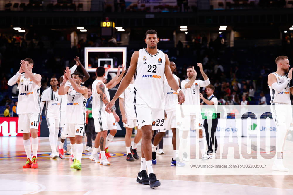 Players of Real Madrid celebrate the victory during the Turkish Airlines EuroLeague, basketball match played between Real Madrid and Partizan Mozzart Bet Belgrade at WiZink Center on October 10, 2024 in Madrid, Spain. Madrid SPAIN - ZUMAa181 20241010_zaa_a181_199