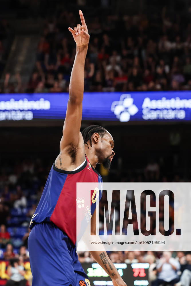 Kevin Punter of FC Barcelona, Barca celebrates a basket during the Turkish Airlines Euroleague, match played between FC Barcelona and Alba Berlin at Palau Blaugrana on October 11, 2024 in Barcelona, Spain. Barcelona Spain - ZUMAa181 20241011_zaa_a181_078