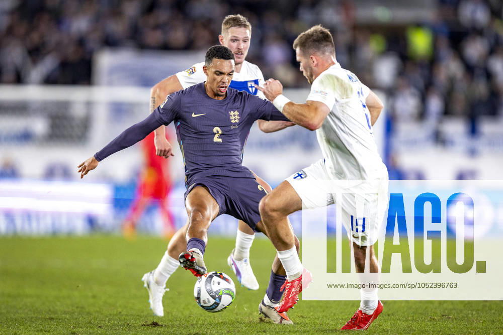 Trent Alexander-Arnold. Of England and Benjamin Källman of Finland during the UEFA Nations League Group B2 match between Finland and England at the Helsinki Olympic Stadium 13. October 2024 in Helsinki, Finland. (Mauri Forsblom Newspix24)