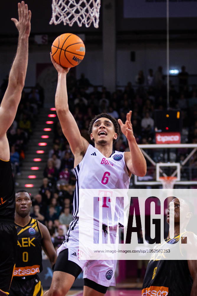 Basketball Champions League, Telekom Baskets Bonn vs AEK Betsson BC, 15 10 2024 Angelo Allegri Telekom Baskets Bonn 6 at the basket Basketball Champions League, Telekom Baskets Bonn vs AEK Betsson BC, 15 10 2024, Telekom Dome, Bonn