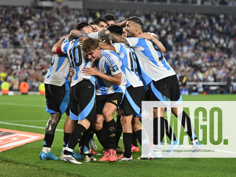 Lionel Messi and his teammates of Argentina celebrating after scoring the fitth goal of his team during a match between Argentina Vs Bolivia as part of World Cup 2026 Qualifiers at Estadio Mas Monumental on October 15, 2024 in BuenosAires, Argentina. Buenos Aires Buenos Aires Argentina
