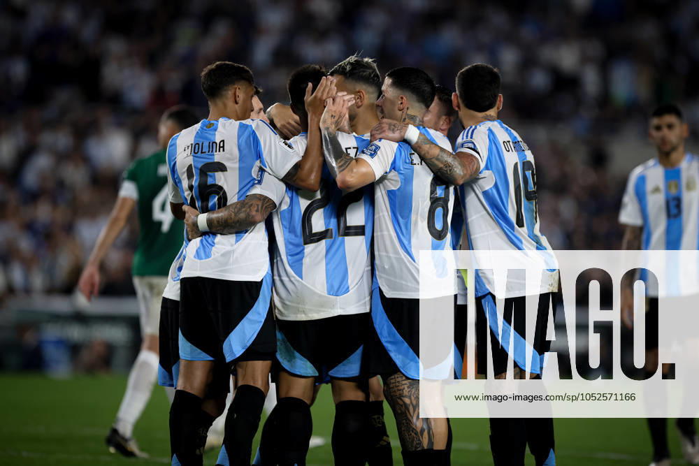 Thiago Almada of Argentina and his teammates celebrates during the match between Argentina and Bolivia as part of FIFA World Cup, WM, Weltmeisterschaft, Fussball 2026 Qualifiers at Estadio Mas Monumental, on October 15 2024 in Buenos Aires, Argentina Buenos Aires Argentina - ZUMAt163 20241015_zsp_t163_018
