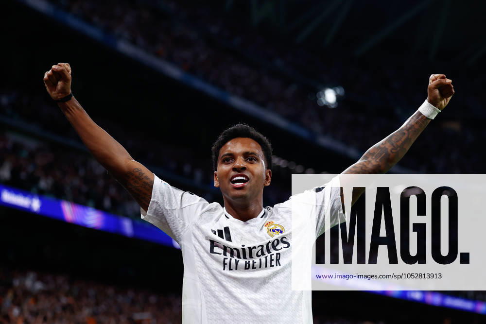 Rodrygo Goes of Real Madrid celebrates a goal of Lucas Vazquez of Real Madrid during the UEFA Champions League 2024 25 League Phase MD3 match between Real Madrid CF and Borussia Dortmund at Estadio Santiago Bernabeu on October 22, 2024, in Madrid, Spain. Madrid SPAIN - ZUMAa181 20241022_zaa_a181_263