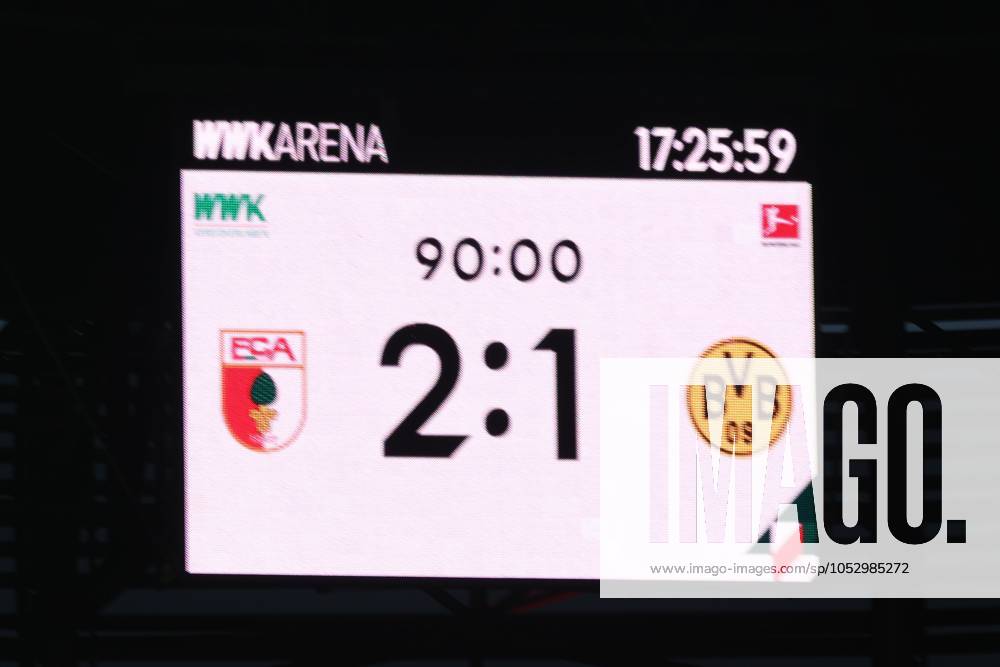 Final score on the scoreboard, 2 1, FC Augsburg vs Borussia Dortmund, Football, 1 Bundesliga, 8 Matchday, 26 10 2024 DFB regulations prohibit any use of photographs as image sequences and or quasi video Augsburg Bayern Germany