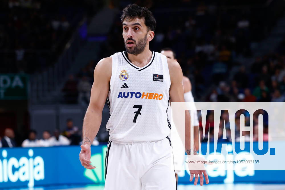 Facundo Campazzo of Real Madrid protests during the Spanish League, Liga ACB Endesa, basketball match played between Real Madrid and BAXI Manresa at WiZink Center on October 27, 2024, in Madrid, Spain. Madrid SPAIN - ZUMAa181 20241027_zaa_a181_020