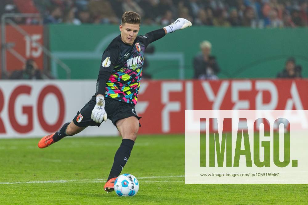 Goalkeeper Finn Dahmen FC Augsburg in action, FC Augsburg vs FC FC Schalke 04, Football, DFB Pokal, 2 Runde, 29 10 2024 DFB regulations prohibit any use of photographs as image sequences and or quasi video Augsburg Bayern Germany