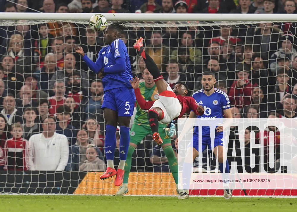 Manchester, England, 30th October 2024. Amad Diallo of Manchester United, ManU shoots wide with an over head kick during the Carabao Cup match at Old Trafford, Manchester. Picture credit should read: Andrew Yates Sportimage . SPI-3418-0049