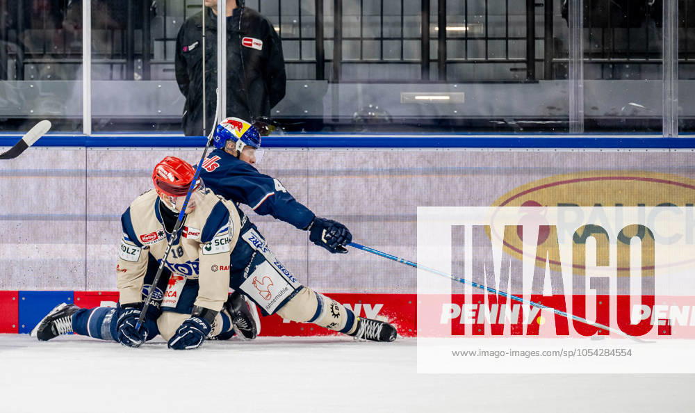 Fight for the puck duel between Daniel Neumann Schwenninger Wild Wings, 18 and Yasin Ehliz EHC Red Bull Muenchen, 42 GER, EHC Red Bull Muenchen vs Schwenninger Wild Wings, Ice Hockey, DEL, Matchday 20, Season 2024 2025, 26 11 2024 GER, EHC Red Bull Muenchen vs Schwenninger Wild Wings, Ice Hockey, DEL, Matchday 20, Season 2024 2025, 26 11 2024 Muenchen