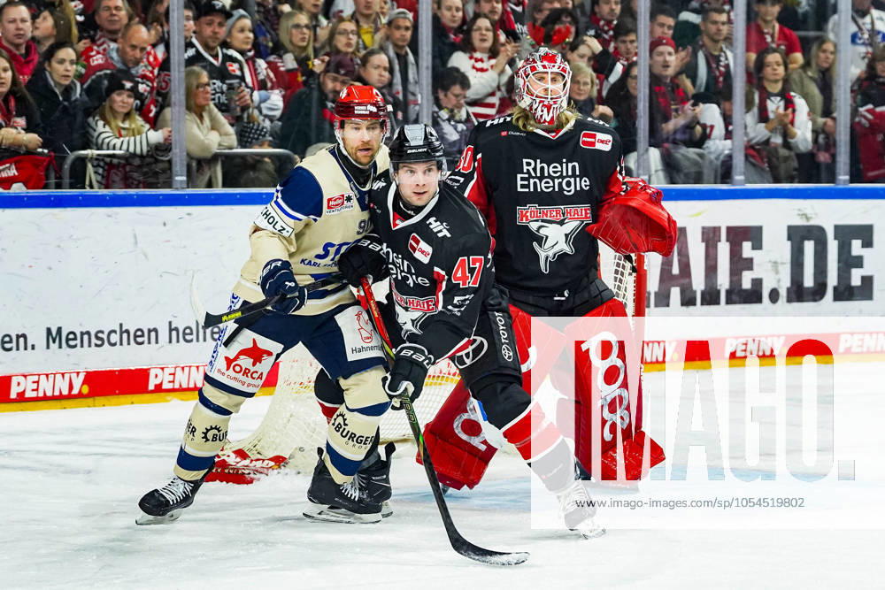 Ice Hockey Penny DEL 22 Matchday Cologne Sharks Schwenninger Wild Wings on 01 12 2024 at the Lanxess Arena in Cologne Tylor Spink Schwenningen , left Veli Matti Vittasmäki Cologne , center Mirko Pantkowski Cologne , right According to the regulations of the DEL German Ice Hockey League, the publication and further use of the recordings in electronic media and end devices of all kinds during the ongoing game is not permitted