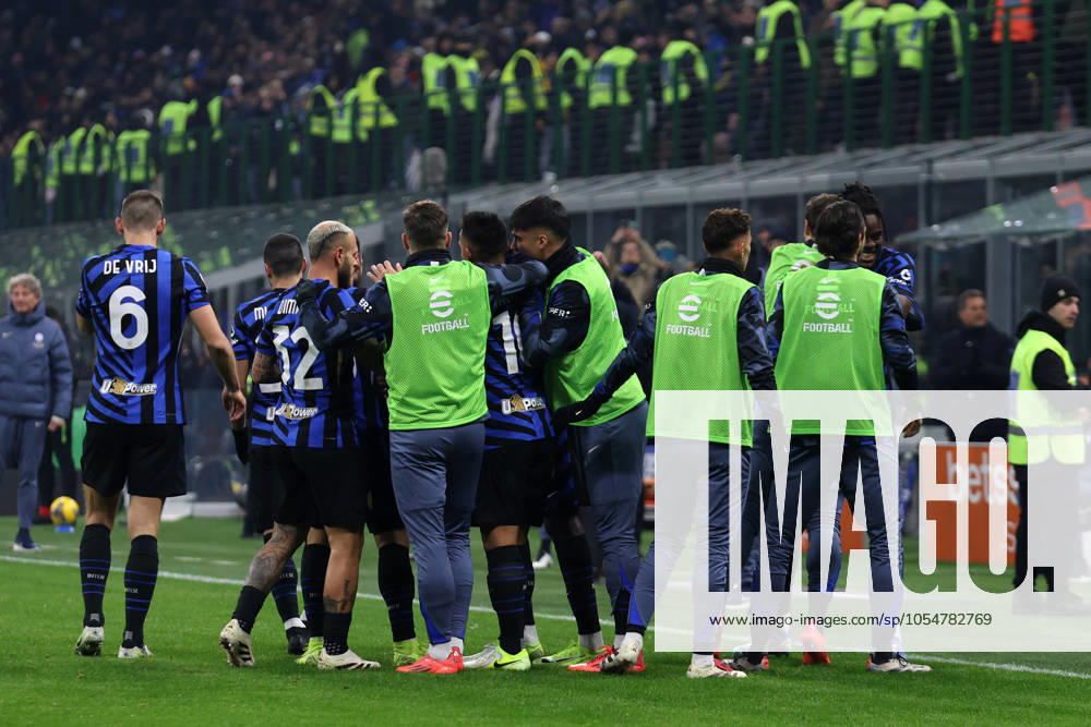 Serie A Fc Internazionale - Parma Calcio Marcus Thuram of Fc Internazionale celebrates with his team mates after scoring a goal during the Serie A match beetween Fc Internazionale and Parma Calcio at Stadio Giuseppe Meazza on December 6, 2024 in Milan Italy . Milano Stadio Giuseppe Meazza Italy