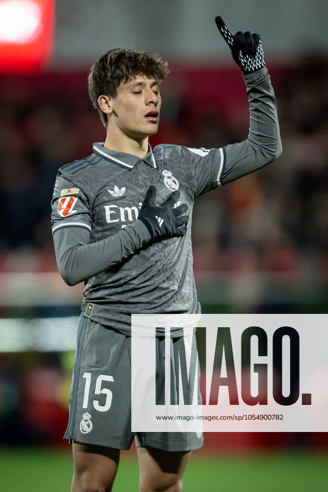 Arda Güler Real Madrid CF celebrates after scoring his team s goal with team mates during a La Liga EA Sports match between Girona FC and Real Madrid at Estadi Municipal de Montilivi in Girona, Girona, Spain, on December 07 2024 Photo by Felipe Mondino