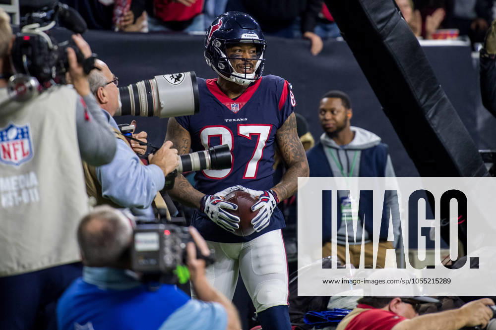 NFL, American Football Herren, USA 2018: Titans vs Texans NOV 26 November 26, 2018: Houston Texans wide receiver Demaryius Thomas (87) celebrates his touchdown during the 4th quarter of an NFL football game between the Tennessee Titans and the Houston Texans at NRG Stadium in Houston, TX. The Texans won the game 34 to 17...Trask Smith CSM Houston TX U.S.